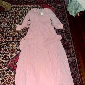 Baltic born pink chiffon long sleeve maxi dress